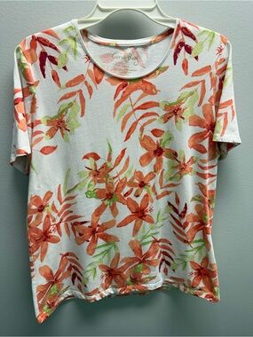 Coral Bay Floral Scoop Neck Tee - Orange, Lime & White